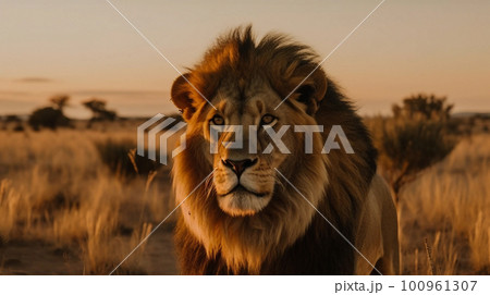 サバンナにいるライオン　画像生成AI 100961307