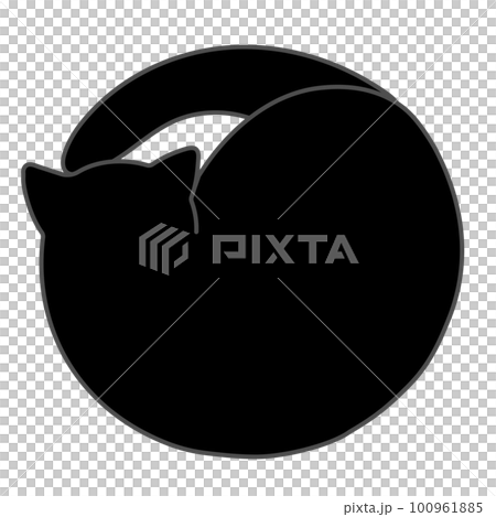 丸まって寝てるネコのイラスト 黒猫 丸まって寝てるネコのイラスト 黒猫 100961885