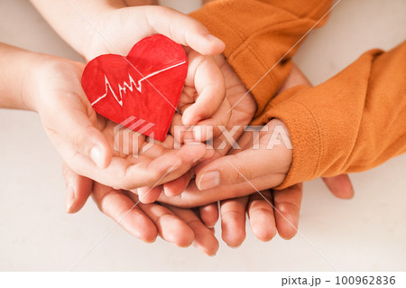 family hand holding a heart symbol together 100962836