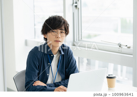 オフィスでパソコン操作するビジネスマン オフィスでパソコン操作するビジネスマン 100963641