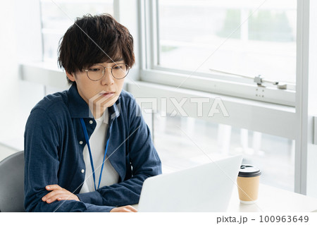 オフィスでパソコン操作するビジネスマン オフィスでパソコン操作するビジネスマン 100963649