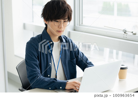 オフィスでパソコン操作するビジネスマン オフィスでパソコン操作するビジネスマン 100963654