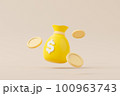 Money bag with icon dollar currency and gold coin stack on background 100963743