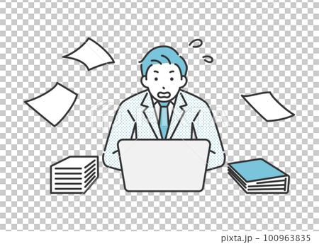 A male business person who is busy with work 100963835