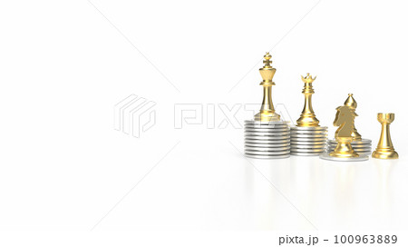 The gold chess and coins on white background for Business concept 3d rendering The gold chess and coins on white background for Business concept 3d rendering 100963889