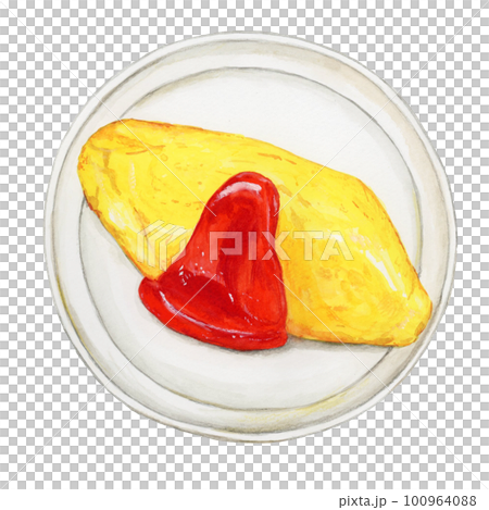 手繪水彩簡單又美味的蛋包飯插畫 100964088