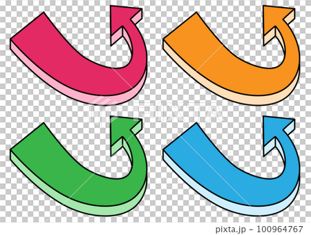3Dの奥にぐるり回る矢印4色セット 輪郭線あり 3Dの奥にぐるり回る矢印4色セット 輪郭線あり 100964767