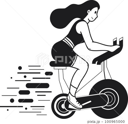 Fitness girl riding a bicycle in the fitness center illustration in doodle style Fitness girl riding a bicycle in the fitness center illustration in doodle style 100965000