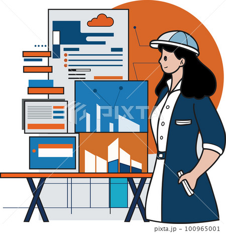 Female architect designing a house illustration in doodle style 100965001