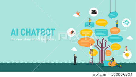 チャットボット/ AIボット (chatGPT) ベクターバナーイラスト チャットボット/ AIボット (chatGPT) ベクターバナーイラスト 100966504