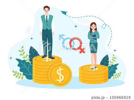 Sexism Illustration with Gender Inequality Between Men and Women in Workplace or Social in Stop Discrimination Cartoon Hand Drawn Templates 100966929