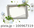 小さなプレゼントとつるバラの葉のフレーム素材 100967319