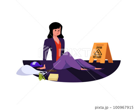 Sad fallen woman sitting on floor flat style, vector illustration Sad fallen woman sitting on floor flat style, vector illustration 100967915