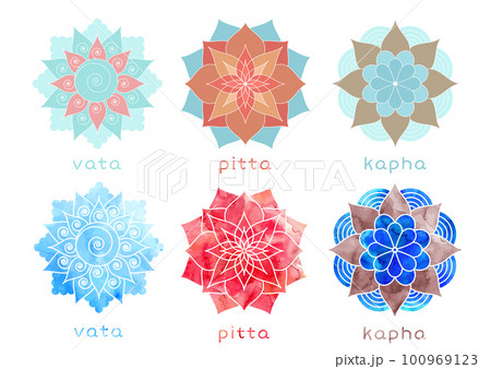 Set of ayurvedic body types - doshas icons 100969123