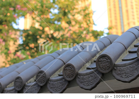the Ancient Chinese building walls and eaves 100969711