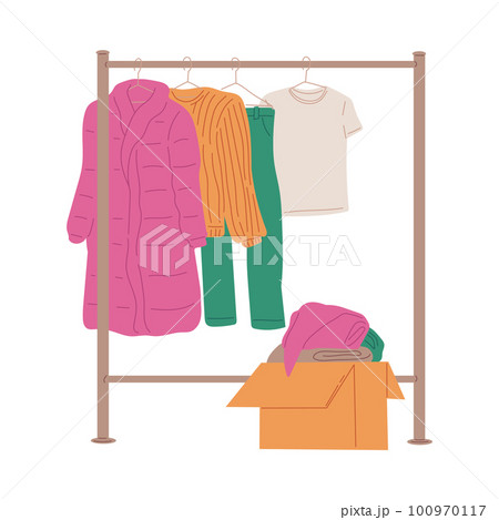 Used clothing for swap party or second hand sales, vector illustration isolated. 100970117