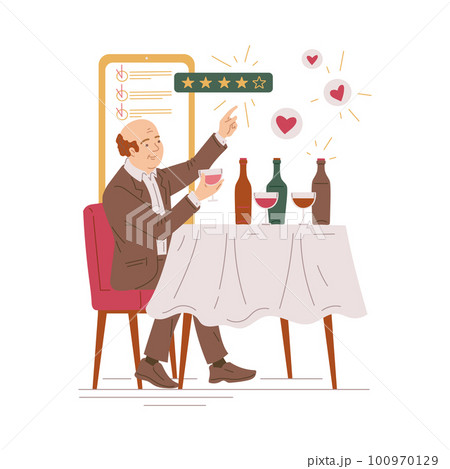 Sommelier tasting different types of wines, flat vector illustration isolated on white background. 100970129