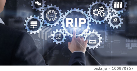 RIP. Businessman pressing virtual screen Routing Information Protocol. Technology networks concept RIP. Businessman pressing virtual screen Routing Information Protocol. Technology networks concept 100970357