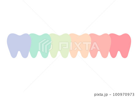 A row of teeth of multi colors or rainbow - dental cartoon vector flat style A row of teeth of multi colors or rainbow - dental cartoon vector flat style 100970973