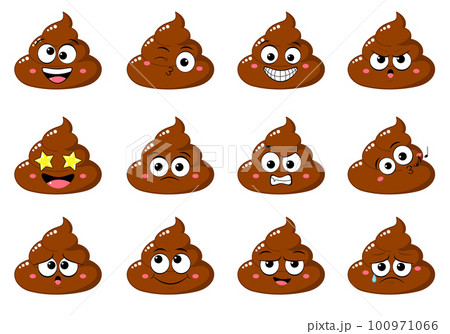 Collection of Cute funny poop with different mood. Set of cartoon poo emoji faces in different expressions - happy, sad, cry, fear, crazy Collection of Cute funny poop with different mood. Set of cartoon poo emoji faces in different expressions - happy, sad, cry, fear, crazy 100971066