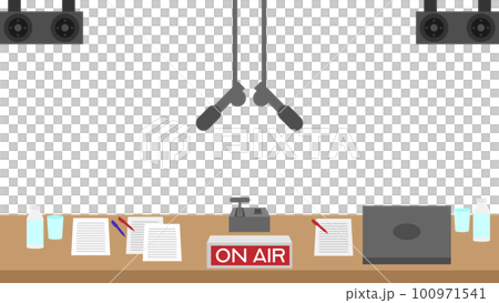 上面懸掛著兩個麥克風的廣播亭的插圖 100971541
