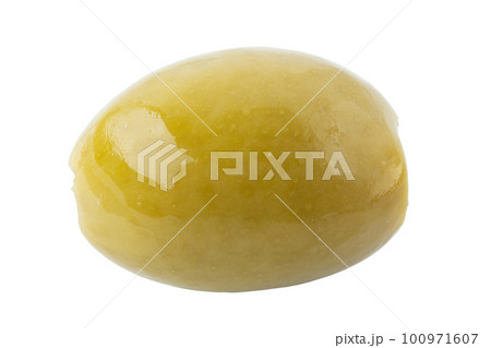 Pitted canned olives isolated on white background. File contains clipping path. 100971607