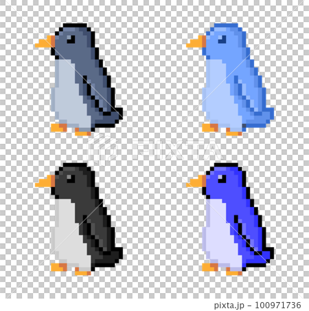 Pixel illustration cute penguin pose set 100971736
