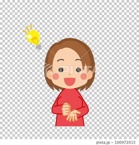 一個可愛的年輕女人的插圖,她想出了一個主意,上半身,白色背景,人,矢量圖 一個可愛的年輕女人的插圖,她想出了一個主意,上半身,白色背景,人,矢量圖 100972015