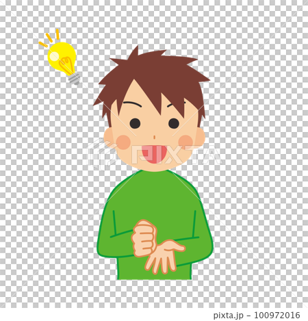 Illustration of a cute young man who had an idea, upper body, white background, person, vector 100972016