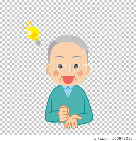 一個有想法的可愛老人的插圖，上半身，白色背景，人，矢量圖 100972019