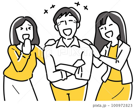 笑う女性二人と男性一人のイラスト素材 [100972823] - PIXTA