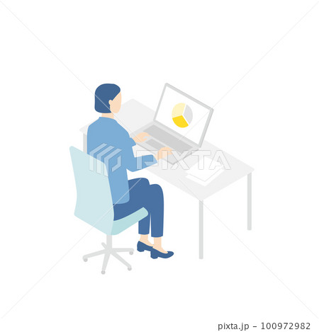 デスクで仕事をするビジネスウーマン ノートパソコン デスクで仕事をするビジネスウーマン ノートパソコン 100972982