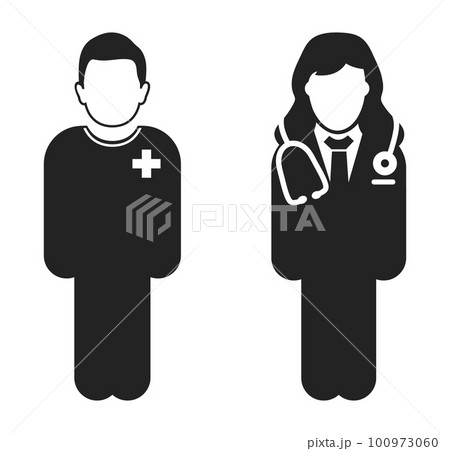 Standing Doctor and patient Icon. Flat style vector EPS. Standing Doctor and patient Icon. Flat style vector EPS. 100973060