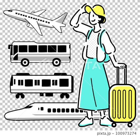 A set of women and vehicles going on a trip 100973274