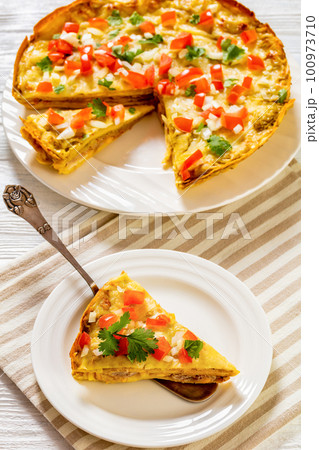 Hot Green Chile Enchilada Casserole, top view 100973710