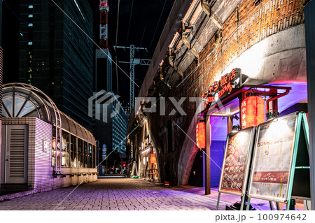 【東京都】ライトアップされた夜の繁華街 【東京都】ライトアップされた夜の繁華街 100974642