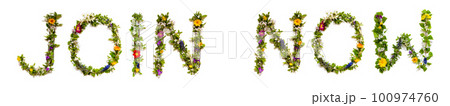 Colorful Blooming Flower Letters Building Word Join Now 100974760