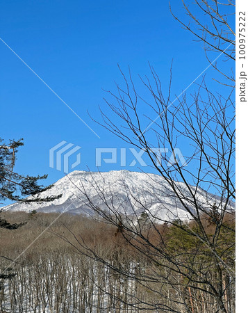 【長野県信濃町】大学村の別荘地より眺めた3月の黒姫山 100975222