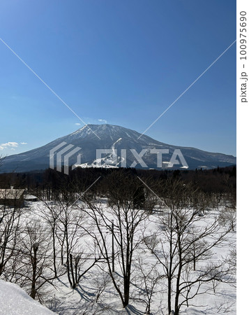 【長野県信濃町】大学村の別荘地より眺めた3月の黒姫山 100975690