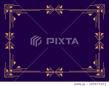 Art deco frame. Vintage linear border. Design a template for invitations, leaflets and greeting cards. Geometric golden frame. The style of the 1920s - 1930s. Vector illustration 100975922