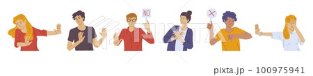 Negative gestures of body language flat vector illustration isolated on white. 100975941