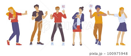 People showing refusing negative gestures flat vector illustration isolated. 100975948