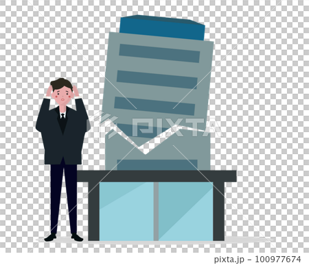 会社の倒産にショックを受けるビジネスマン 自己破綻した経営者。頭を抱えるスーツの男性。ベクターイラス 会社の倒産にショックを受けるビジネスマン 自己破綻した経営者。頭を抱えるスーツの男性。ベクターイラス 100977674