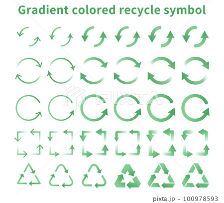 リサイクル、サイクル、循環、エコロジーのイメージのアイコンセット(グリーンのグラデーション) リサイクル、サイクル、循環、エコロジーのイメージのアイコンセット(グリーンのグラデーション) 100978593