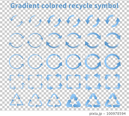 リサイクル、サイクル、循環、エコロジーのイメージのアイコンセット(青のグラデーション) リサイクル、サイクル、循環、エコロジーのイメージのアイコンセット(青のグラデーション) 100978594
