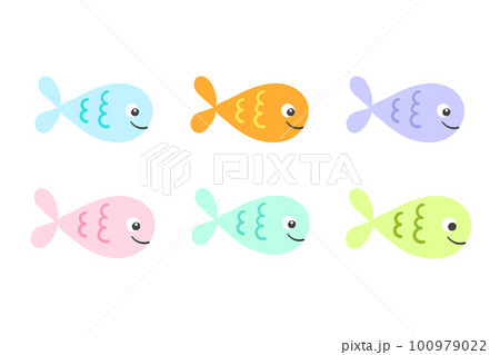 Vector set of sea fish cartoon illustration on white background. Colorful flat simple aquarium fish icon 100979022