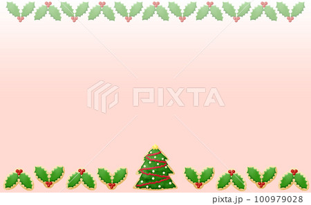 クリスマス☆イラスト素材 柊とツリーのアイシングクッキー ピンク背景 色違い・差分有 クリスマス☆イラスト素材 柊とツリーのアイシングクッキー ピンク背景 色違い・差分有 100979028