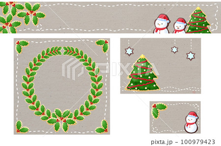クリスマス☆イラスト素材4種セット リースとツリーと雪だるま グレー バナー・正方形・ハガキ・名刺 クリスマス☆イラスト素材4種セット リースとツリーと雪だるま グレー バナー・正方形・ハガキ・名刺 100979423