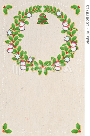 クリスマス☆縦型イラスト素材 アイシングクッキーのリース ビンテージベージュ背景 差分有 クリスマス☆縦型イラスト素材 アイシングクッキーのリース ビンテージベージュ背景 差分有 100979715