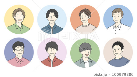 笑顔の男性のカラフルなアイコンイラストセット 100979886